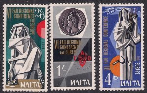 Malta 1968 QE2 Set 6th Food & Agrig Org Regional Conf Umm SG 412 - 414 ( J212 )