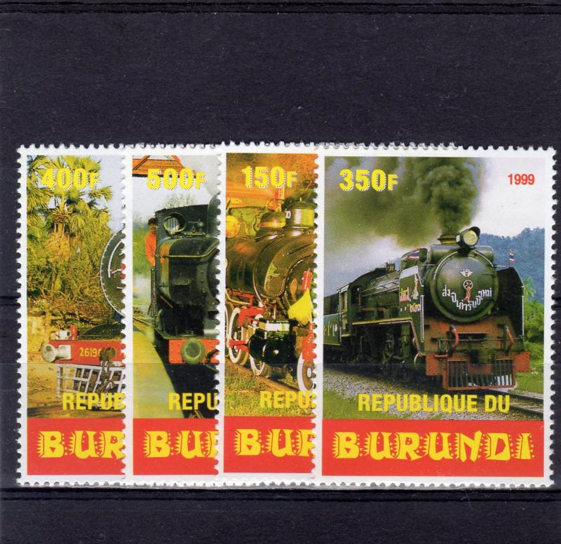 BURUNDI 1999 STEAM TRAINS-LOCOMOTIVES Set (4) Perforated MNH