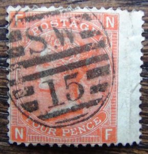 Great Britain 1865 - 1867 4d Vermillion Used Plate 11 SG95