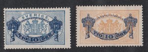 Sweden # O26-27, Surcharged Stamps, No Gum, 1/3 Cat.