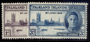 FALKLAND ISLANDS GVI SG164-165, 1946 VICTORY set, FINE USED.