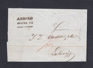 SWITZERLAND 1859 STAMPLESS FOLDED LETTER AIROLO TO SCHWYZ W/ CONTENTS