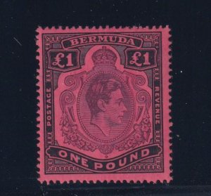 BERMUDA # 128b  VF-MNH KGV1 £1 PURPLE ON BLACK Perf 14 ER JOINED