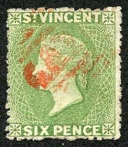 St Vincent SG23 6d Pale Green Wmk Star S/ways Perf 11 to 12.5 x 15 Cat 50 pounds