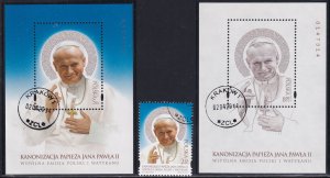 Poland 2014 Sc 4113-5 Pope John Paul 2nd Canonization Stamp SS CTO H