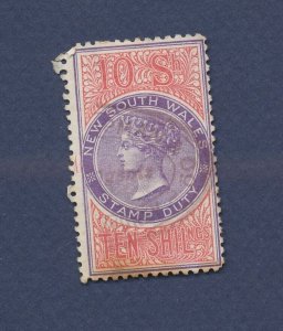 NEW SOUTH WALES -  used - 10 Sh  - STAMP DUTY - Queen Victoria