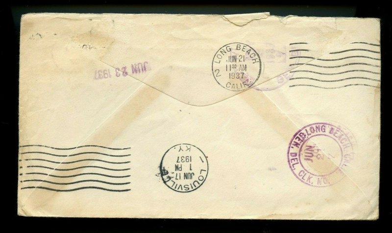 COMOX, B.C. split ring on 1937 cover to USA forwarded etc., cover Canada