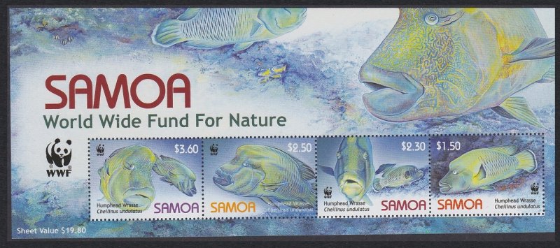 Samoa WWF Humphead Wrasse Strip of 4v WWF Logo 2006 MNH SC#1092a-d