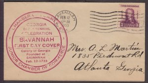 1933 OGLETHORPE Sc 726-4c SAVANNAH Chamber of Commerce 1st cachet