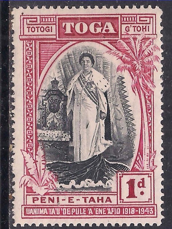 Toga Tonga 1944 KGV1 1d Black & Carmine Silver Jubilee MM SG 83 ( C1337 )