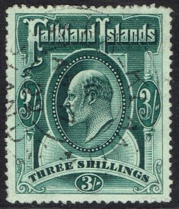 FALKLAND ISLANDS 1904 KEVII 3/- USED