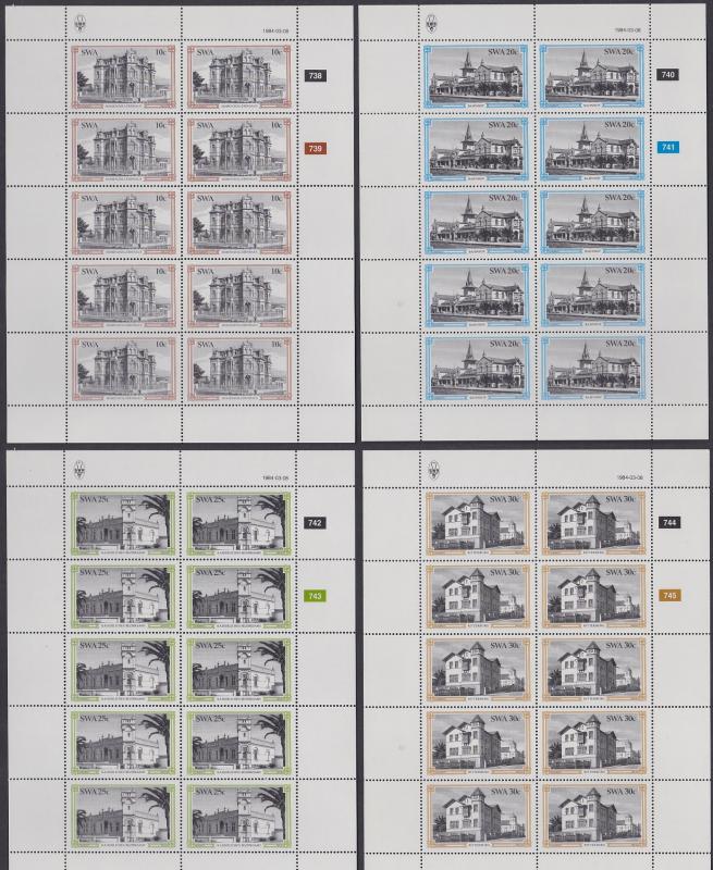 SWA Historic Buildings of Swakopmund 4v Full Sheets of 10 stamps SG#423-426