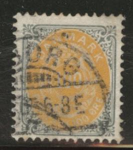 DENMARK  Scott 52 used 1895 key 100o stamp CV$35 perf 13