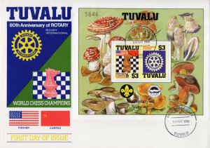 Tuvalu 1986 SG#376  Chess/Rotary/Fungi/Scouts S/S Decorative Border FDC