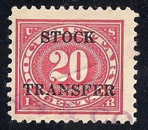 #RD6 20 cents Stock Transfer Stamp used F-VF