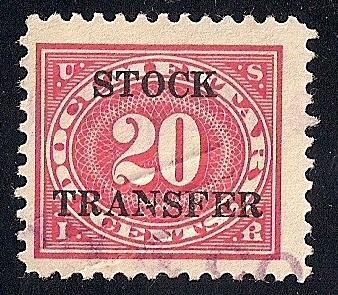 #RD6 20 cents Stock Transfer Stamp used F-VF