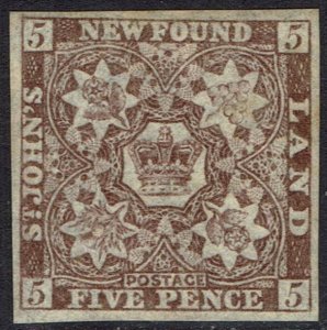 NEWFOUNDLAND 1862 CROWN AND FLOWERS 5D CHOCOLATE BROWN