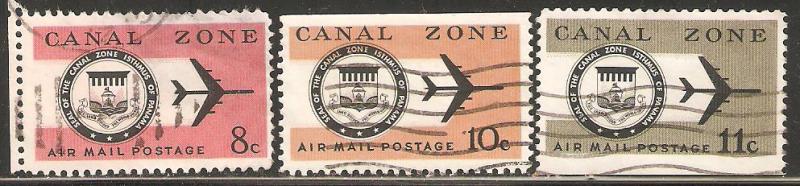 Canal Zone used Air Mail set of three Seal of CZ and Jet