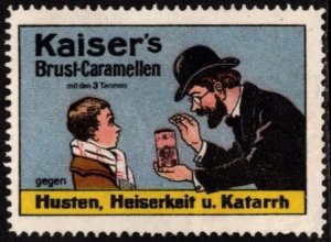 Vintage Germany Poster Stamp Millions Use Kaiser Chest Caramels With 3 Fir Trees
