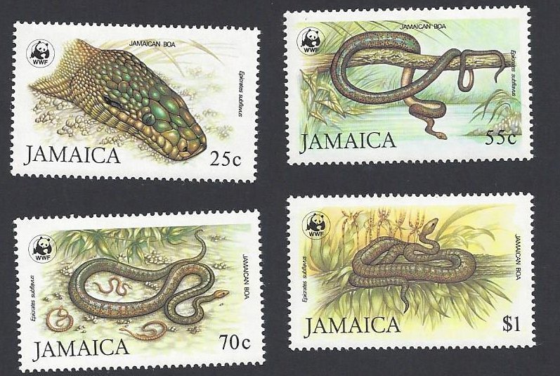 Jamaica #591-4 MNH set, WWF, Jamaican boas, issued 1984