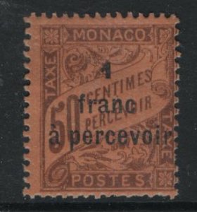 MONACO  J27 MINT HINGED SURCHARGED STAMP 1925