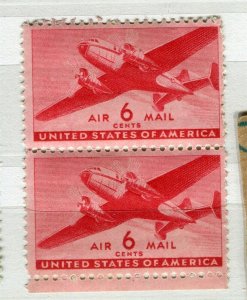 USA; 1941 early Airmail issue fine Mint 6c. Margin Pair