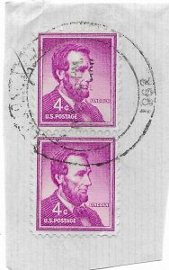 US #1036 Used  Abraham Lincoln vertical pair.  Envelope Corner.  Great postmark.