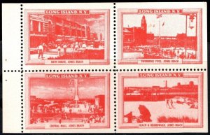 1930's US Poster Stamp Long Island, N.Y. Bath House, Jones Beach Block/4...