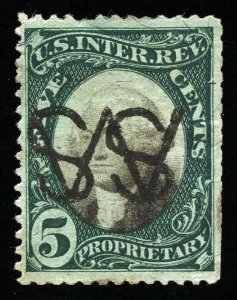 B239 U.S. Revenue Scott RB5a 5-cent proprietary S.S. White fancy cancel SCV=$175