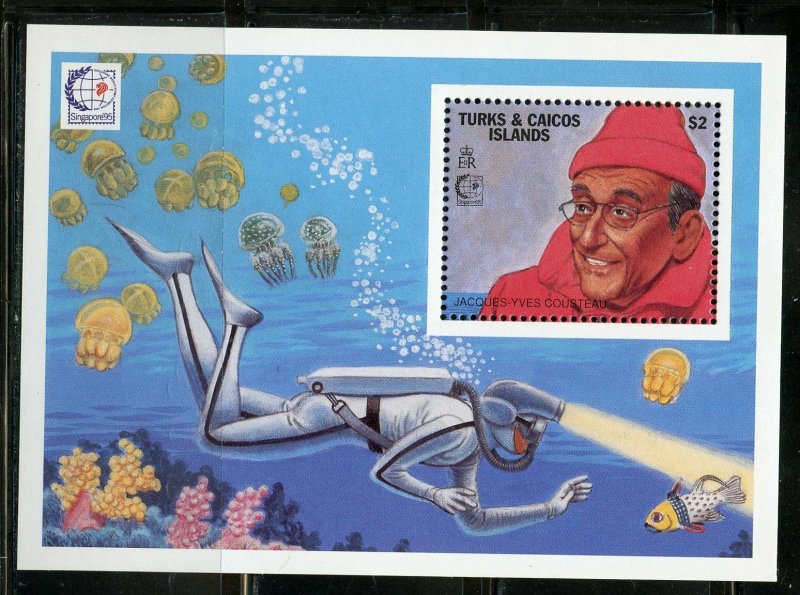 TURKS & CAICOS AUTONOMOUS DIVING COUSTEAU SET OF TWO SOUVENIR SHEETS MINT NH  