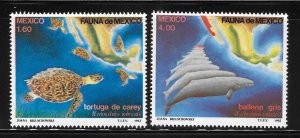 Mexico 1982 Turtles Gray whales map Sc 1281-1282 MNH A502