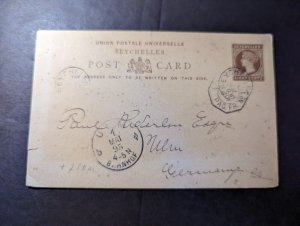 1895 British Seychelles Postcard Cover to Ulm Germany