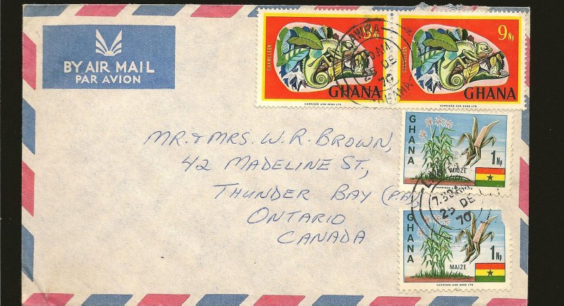 Ghana Multi-stamp Postmarked 1970 Airmail Cover Used