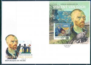 NIGER 2013 160TH BIRTH ANNIVERSARY VINCENT VAN GOGH ART SOUVENIR SHEET FDC