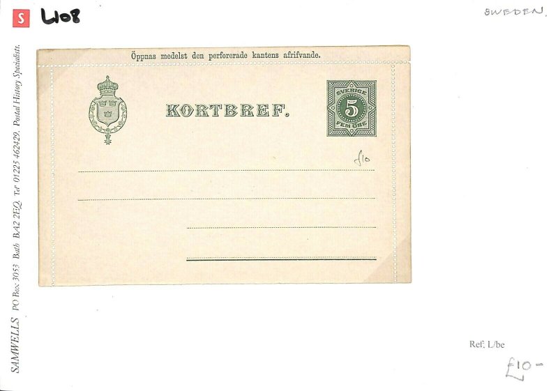 Sweden Unused Postal Stationery LETTER-CARD 5 Ore {samwells-covers} L108