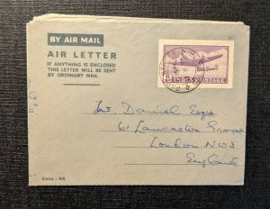 1953 Park Street Calcutta India Airmail Air Letter Cover to London England