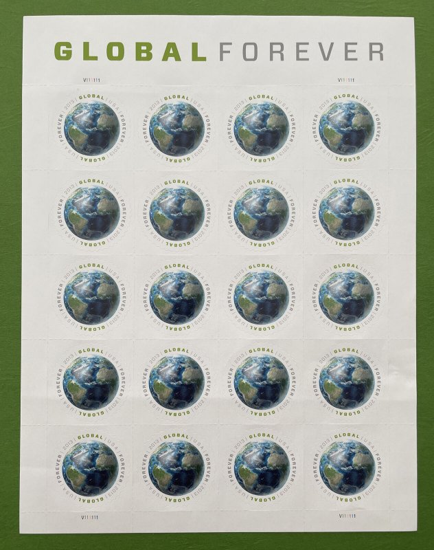 4740 USA GLOBAL FOREVER - EARTH Pane of 20 US Forever Stamps MNH