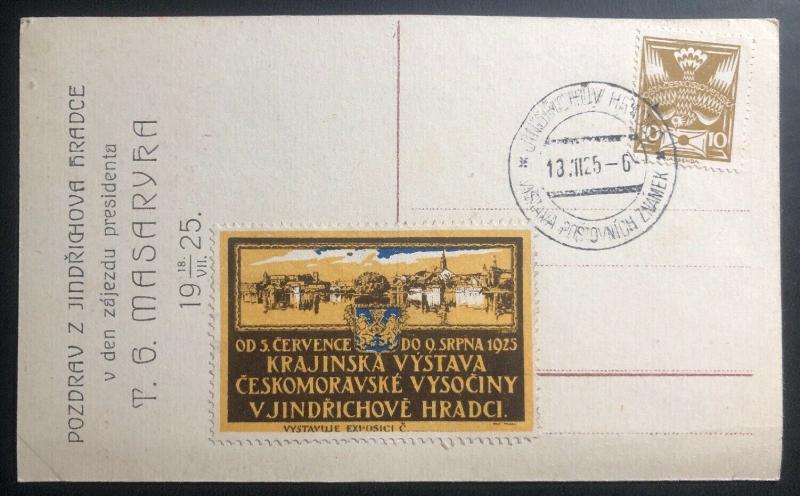 1925 Jihlava Czechoslovak Postcard Cover Cover Philatelic Exhibition Label Seal 