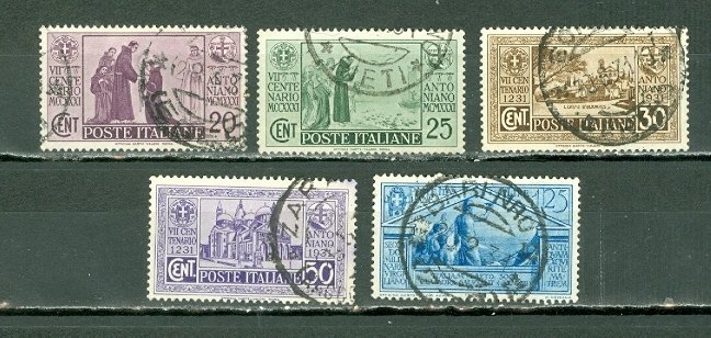 ITALY 1931 ST. ANTHONY #258-262 USED NO THINS...$15.00