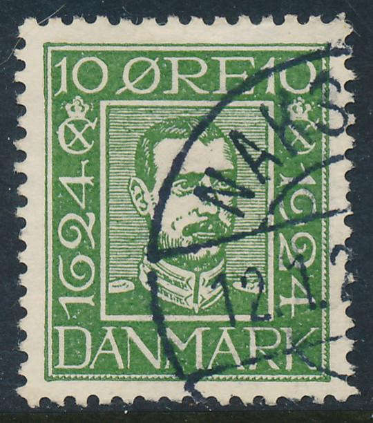Denmark Scott 164 (AFA 132), 10ø green Postal Anniv, VF Used