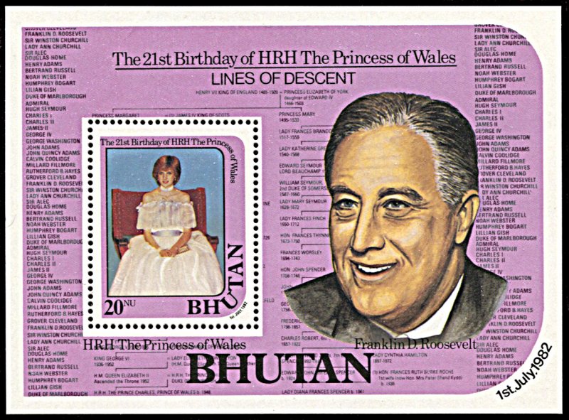 Bhutan 334, MNH, 21st Birthday of Princess Diana souvenir sheet