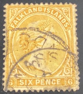 Falkland Islands #16 used 1896 6p yellow Victoria