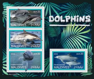 Maldives 2019 MNH Marine Animals Stamps Dolphins Bottlenose Dolphin 4v M/S