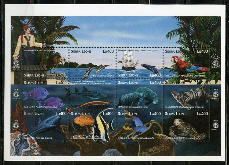 SIERRA LEONE MARINE LIFE UNESCO 1998 SHEET & SOUVENIR SHEET  MINT NH