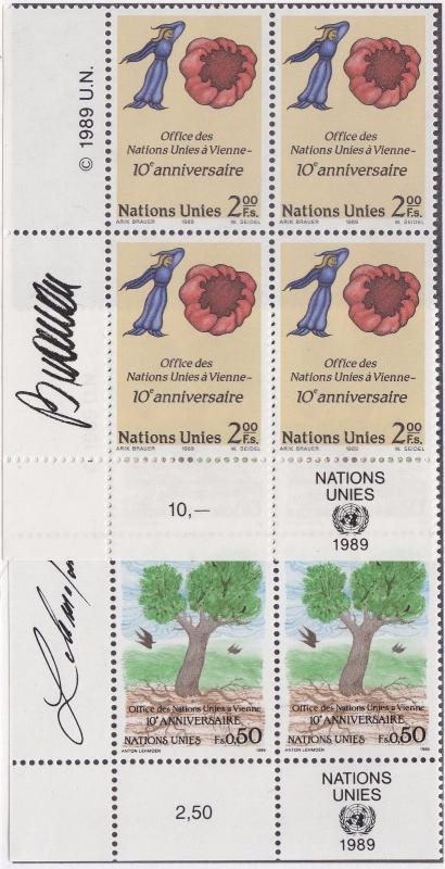 UN GENEVA MNH Scott # 178-179 Vienna Offices Corner Blocks (8 Stamps) -2