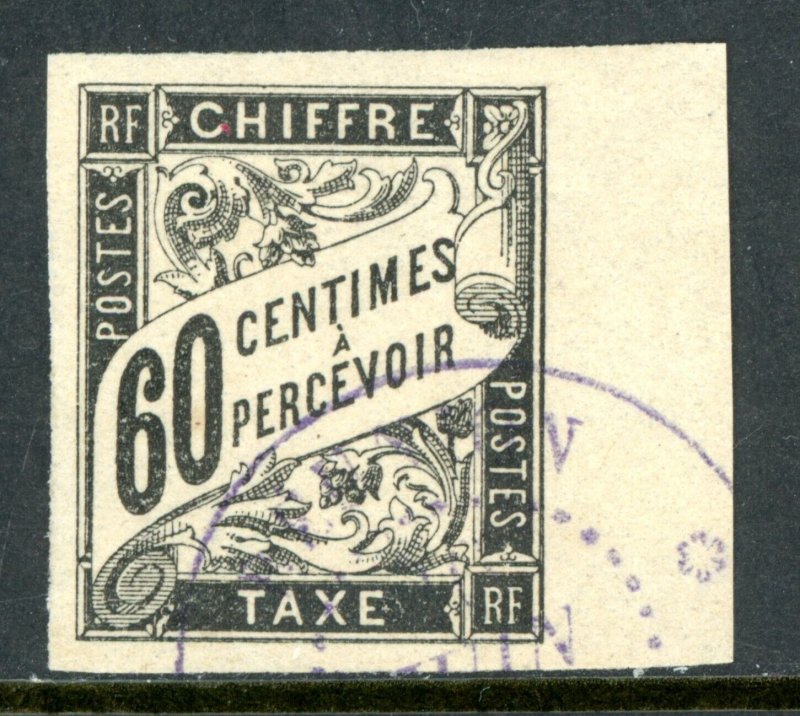 France 1884 Colony General Issues Postage Due 60¢ Black Imperf Sc #J11 VFU L50