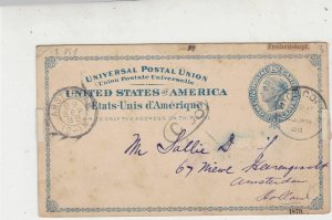 U.S. Early 1888 Chicargo Cancel Two Cent Stamp Card to Amsterdam Holland Rf35014