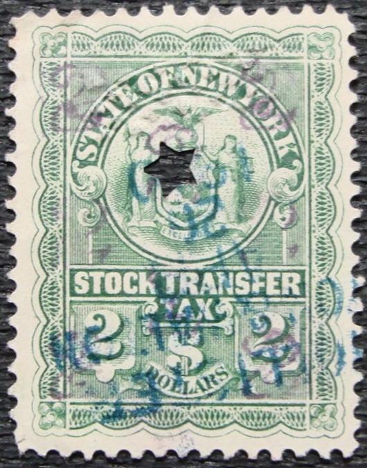 US, New York State Stock Transfer, Used Punched Single