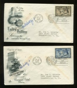 HENRY CABOT LODGE JR & SR SIGNED 1953 UN FIRST DAY COVERS (CV 674)