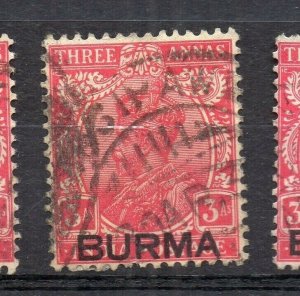 Burma 1937 Early Issue Fine Used 3a. Optd NW-167064